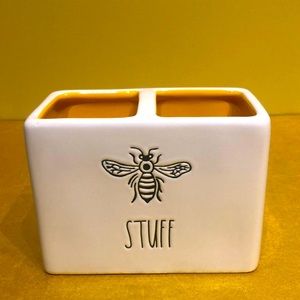 Rae Dunn "STUFF" bathroom storage white container